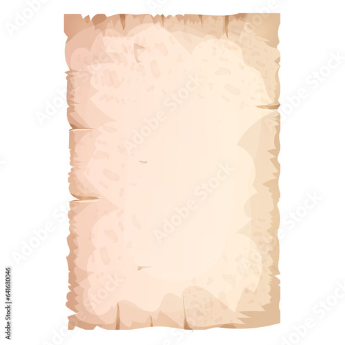 Old parchment paper, page empty medieval letter in cartoon style isolated on white background. Game asset, grunge frame, manuscript.