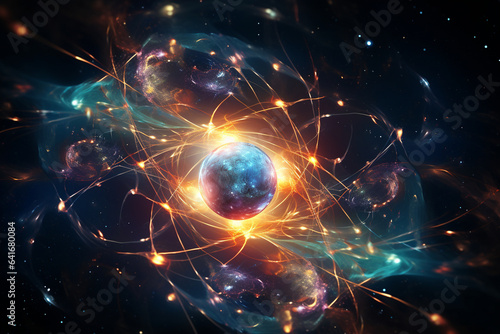Visualization of atomic nuclei undergoing fusion, illustrating the powerful metamorphosis and creation of energy within stars, love and creation