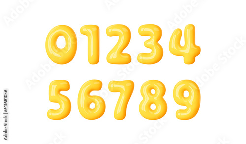 Set yellow number 0 to 9. Render balloon numbers for birtday, party, school template design