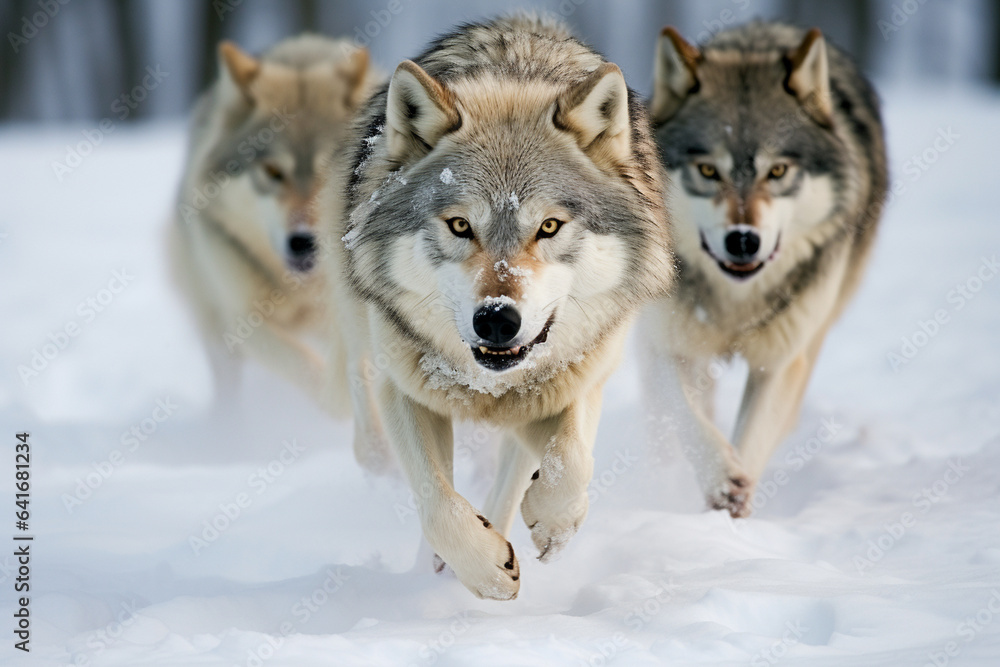 Wolves engaged in a synchronized hunt, showcasing their coordinated efforts and the love that drives their shared goal of survival, love Wolves engaged in a synchronized hunt, showcasing their coordinated efforts and the love that drives their shared goal of survival, love