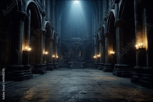 illustration of a mystical church hallway with fantasy candles.