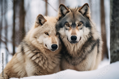 Alpha wolf and its mate standing united at the pack s core  showcasing their leadership and the love that radiates from their strong partnership  love