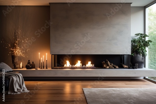 Luxury fireplace interior design in living room. Generative AI