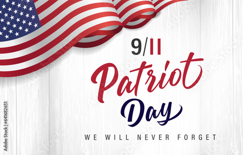 Slika na platnu 9/11 Patriot day USA Never forget, lettering with american flag