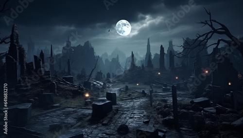 Old grave moon mysterious dark sky halloween horror evil cemetery death fear night background