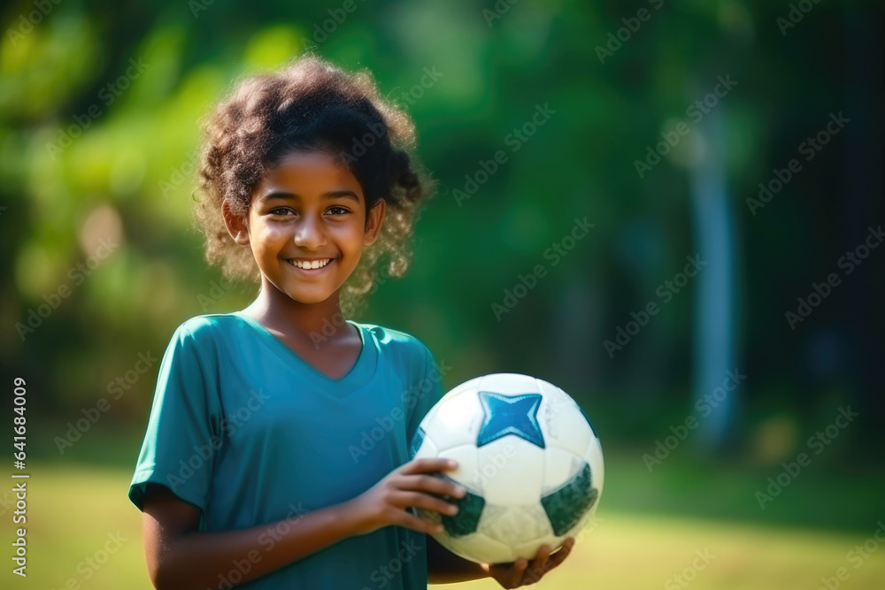 Smiling Young Girl Engaged in Soccer on School Ground Smiling Young Girl Engaged in Soccer on School Ground