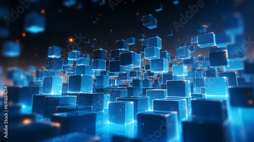 Technology blue cubes particles. abstract background