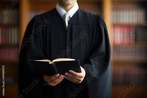 Robed Judge Leaving Court with Law Book