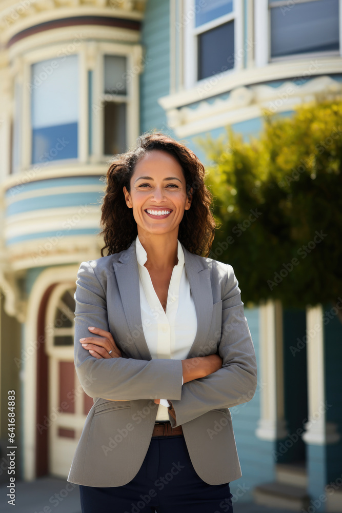 Hispanic Real Estate Agent Highlighting a Property Hispanic Real Estate Agent Highlighting a Property