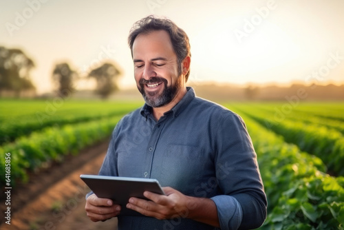Digital Agro Analysis: Farmer Monitoring Growth and Weather photo