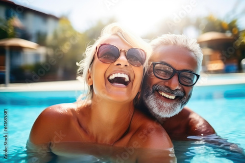 Retirement Bliss: Senior Couple by the Pool