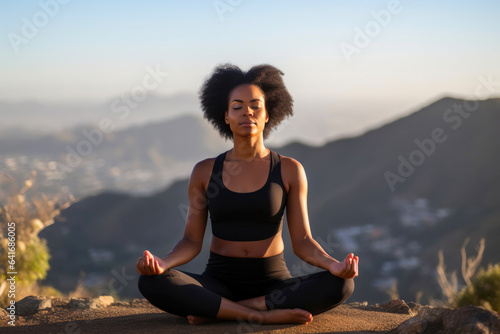 Outdoor Wellness: Meditative Moment Amidst Majestic Mountains