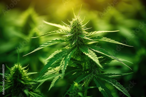 Cannabis Leaf of Marihuana  Soft Focus Background  THC  Legalization - Green Debate - AI Generated