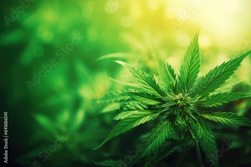 Cannabis Leaf of Marihuana  Soft Focus Background  THC  Legalization - Green Debate - AI Generated