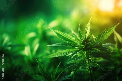 Cannabis Leaf of Marihuana, Soft Focus Background, THC, Legalization - Green Debate - AI Generated