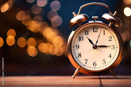 Alarm Clock Against a Blurry Bokeh Background, Soft Focus - Time's Passage - AI Generated