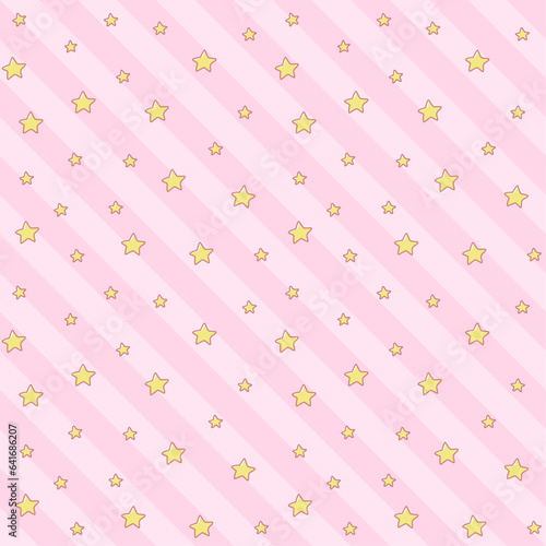 繋がるシームレス素材 / ピンク系ストライプとゆめかわお星様の背景