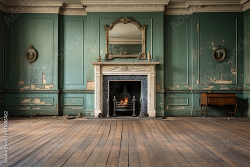 Wallpaper Mural Empty room and fireplace with interesting with glare from the window. Interior background for the presentation. Generative AI Torontodigital.ca