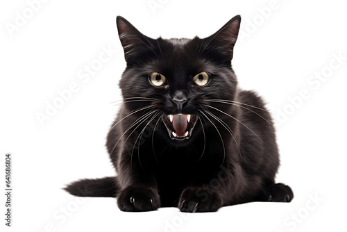 Hissing Black Cat on a Background with Transparency. AI © Usmanify