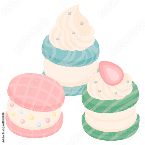 シンプルな主線なしのイラスト / ボリューミーなカラフルマカロン