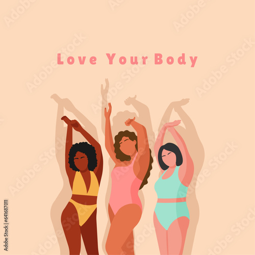 Beauty girls wearing underclothes. Body positive, beyond stereotypes