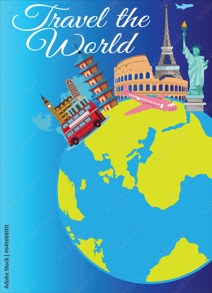Naklejka premium travel around the world, travel poster 