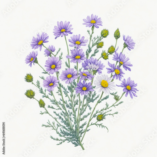 Bouquet with white chamomile flowers  Matricaria chamomilla  kamilla  scented mayweed  whig plant  mother s daisy . Watercolor hand drawn painting illustration  created with AI Generative technology