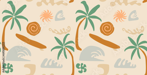 summer pattern in beach elements for vector, Collection of Summer, Sea, Surfing, Tropical linear logos, symbols, icons design template. Editable vector logotype.