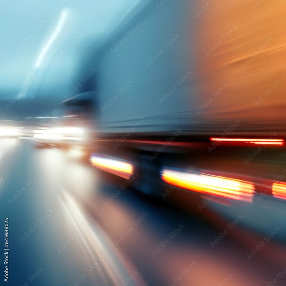 Blurry headlights on busy highway carrying cargo Blurry headlights on busy highway carrying cargo