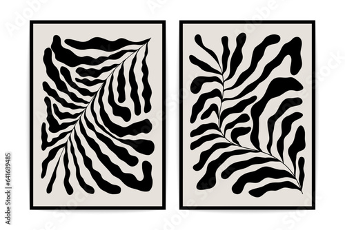Modern curve floral forms. Abstract botanical shapes, nature elements and floristic composition, contemporary art print. Vector poster set