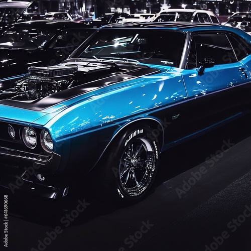 A blue and black muscle car © Floare