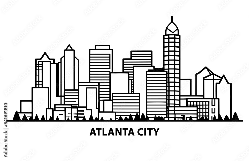 Flat Vector Illustration of Atlanta City, Atlanta City Skyline.