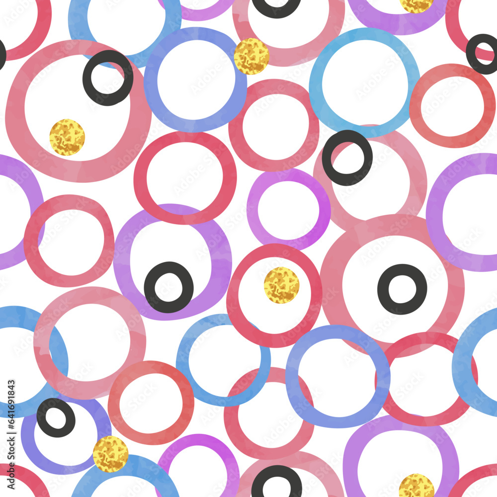 Seamless colorful rings pattern. Vector background with watercolor circles