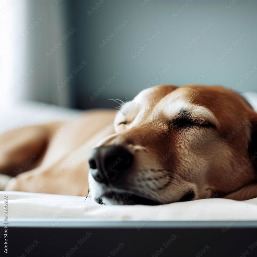 Tranquil Slumber Dog Peacefully Sleeping on Sleek Minimalist Bed