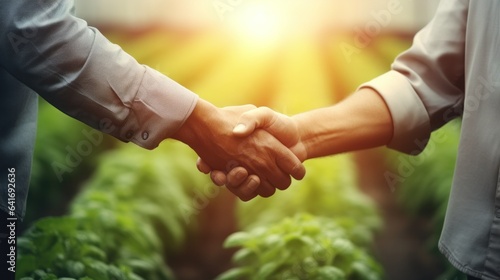 Handshake of vegetable farmer and customer investor dealing for business trading.