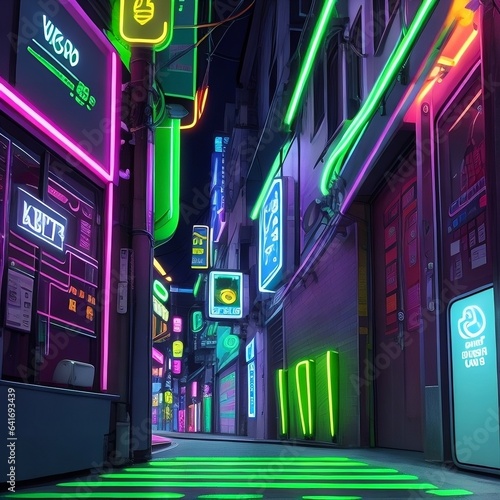 Experience the allure of neon nightlife in this captivating image. Vibrant lights illuminate the city, creating a mesmerizing urban atmosphere. Explore the night in neon hues