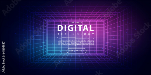 Digital technology metaverse neon blue pink background, cyber information, abstract speed connect communication, innovation future meta tech, internet network connection, Ai big data, illustration 3d