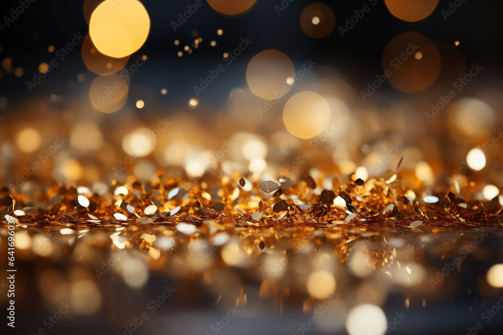 Dark background with glittering sparkls and golden shimmers. Christmas and New year bokeh lights in the background. Dark background with glittering sparkls and golden shimmers. Christmas and New year bokeh lights in the background.