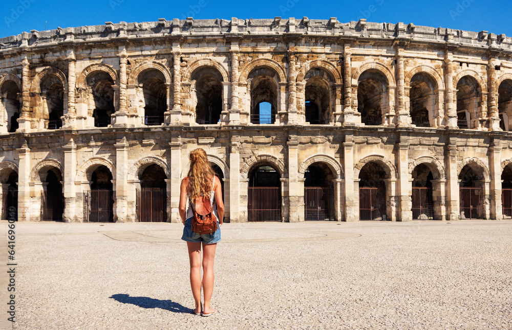 Nimes, France.  tour tourism, holiday maker, ancient roman amphitheatre