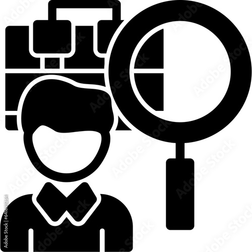 Person with magnifying glass looking at job offers Icon