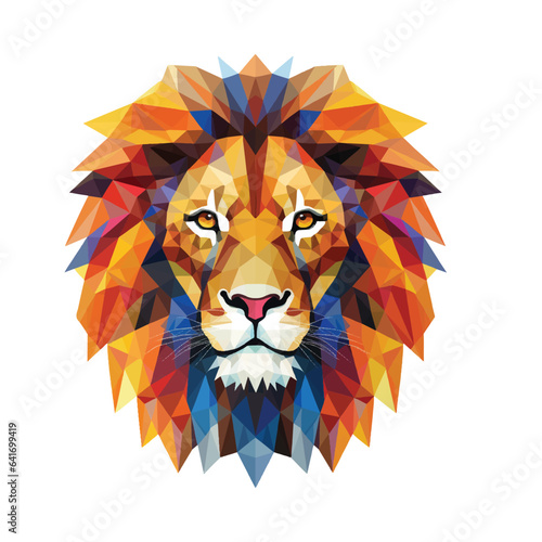 Vector illustration of a high detail, low poly male lion isoltated on a white background