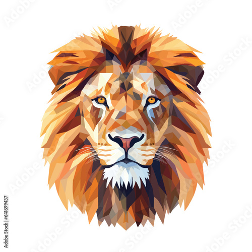 Vector illustration of a high detail, low poly male lion isoltated on a white background