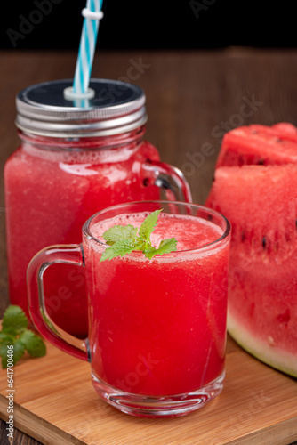 Wallpaper Mural Close up of ripe watermelon smoothie in glass mug and jar. Torontodigital.ca