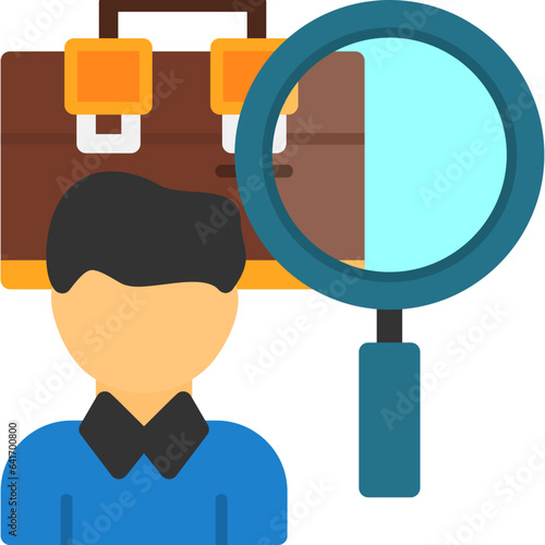 Person with magnifying glass looking at job offers Icon