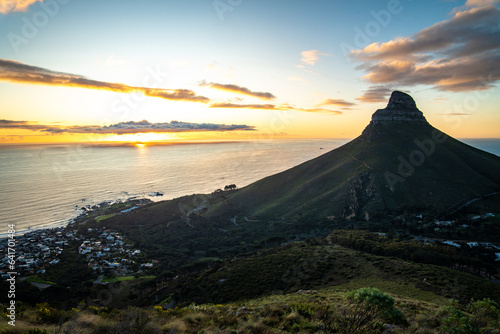 View of Lion's head from Kloof Corner hike at sunset in Cape Town, Western Cape, South Africa © pierrick