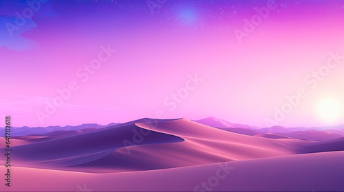 Lavender Gradient Dusk Landscape with Desert Sand Dunes. Scenic Contemporary Background and Starry Sky Creating an Undulating View