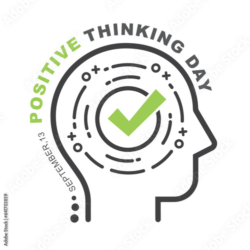 Human silhouettes with caption: Positive thinking day. 