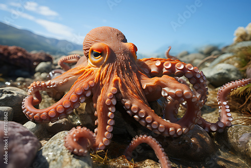 Octopus in its natural environment, closeup.