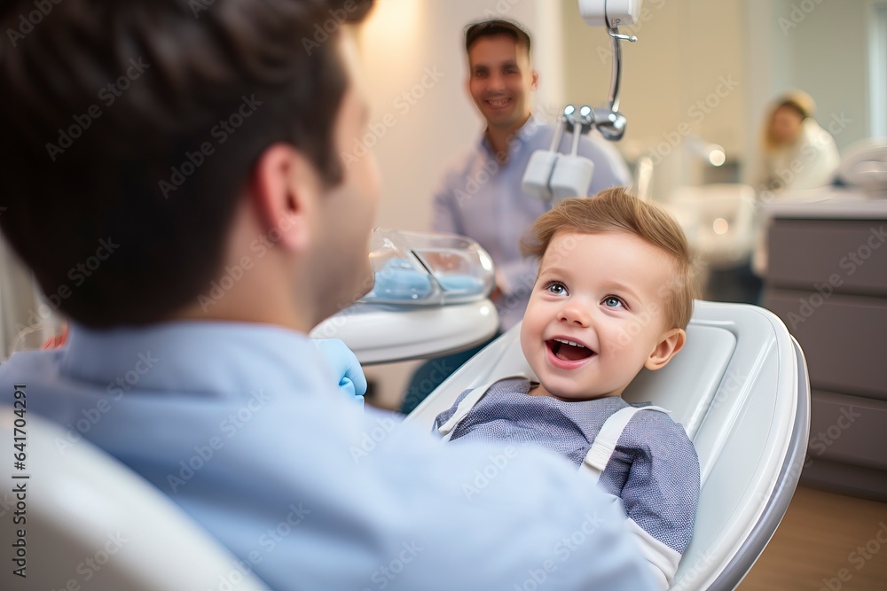 A cheerful young child sits in the dentist's chair, highlighting the importance of dental care. 'generative AI' A cheerful young child sits in the dentist's chair, highlighting the importance of dental care. 'generative AI'