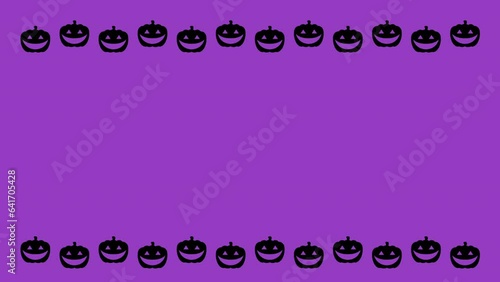 ハロウィン　ジャンプするパンプキン　フレーム　黒　背景　紫　